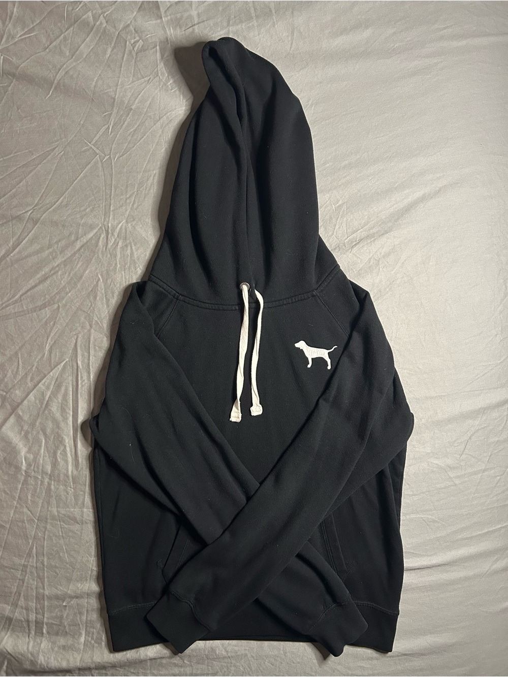 Victoria's Secret Black Crewneck Hoodie with White Dog Logo